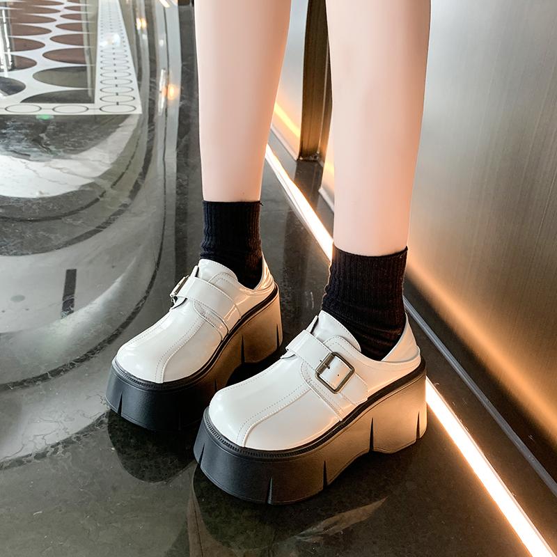 Fashion New Lolita Women Shoes Buckle Strap Heel Height 8CM Platform Shoes Woman Gothic Ankle Rock Boots Woman Patent Leather Shoes