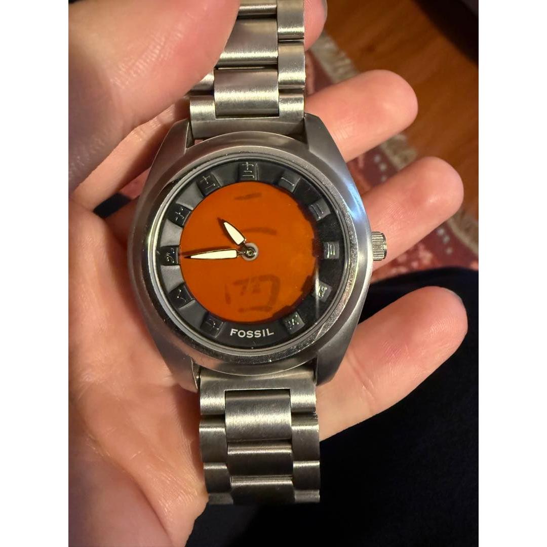 Used Rare FOSSIL BIG TIC Chinese numeral round wristwatch in good condition