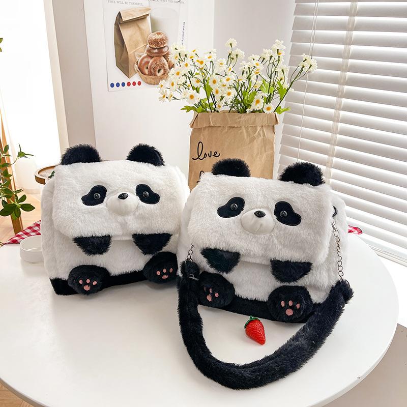 Cute Cartoon Panda Doll Bag Girl Heart Student Crossbody Bag Large Capacity Storage Double Shoulder Small Schoolbag