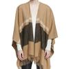 Women's Lambswool Mid-Length Color Block Shawl Cloak with Tassels