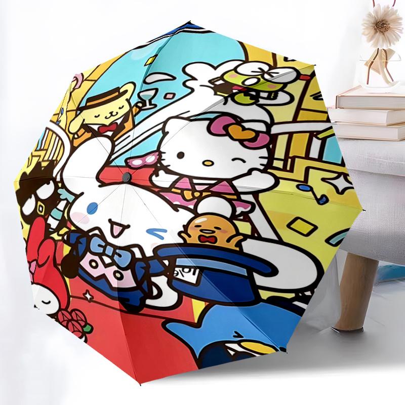 1pc Hello Kitty & Friends Automatic Opening Folding Umbrella - 8 Rib Iron Frame Outdoor Umbrella - Festival Gift for Fans, Travelers, Everyday Use - P