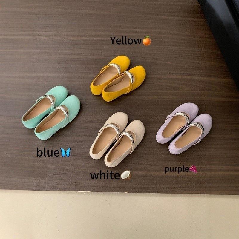 Inner Height Increase Round Head Shallow Mouth Single Shoes Female Retro Fairy Gentle Beanie Shoes Female Soft Sole Yellow Ladyshoes