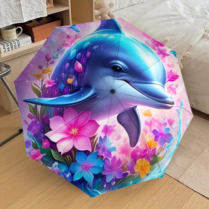 1pc Dolphin Floral Fantasy Umbrella with Plastic Handle,Suitable for All Seasons Home Travel Outdoor UmbrellaDD347
