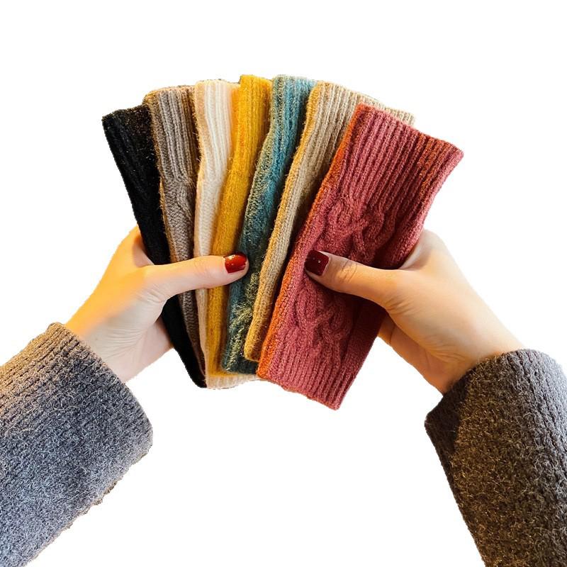 Damskie zimowe jednokolorowe rękawiczki bez palców z dzianiny kablowej ze wsparciem nadgarstka
