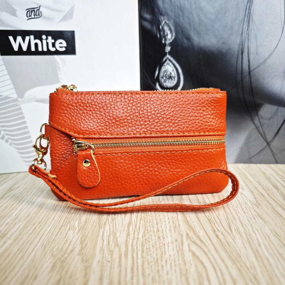 Top-Grain Cowhide Leather Wristlet: Key Pouch, Coin Purse, Card Holder, Wear-Resistant Multifunctional Small Handbag.
