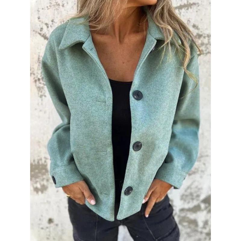 BFCCQB Jaquetas e casacos femininos vintage casual cor sólida estampa outono inverno manga comprida gola polo