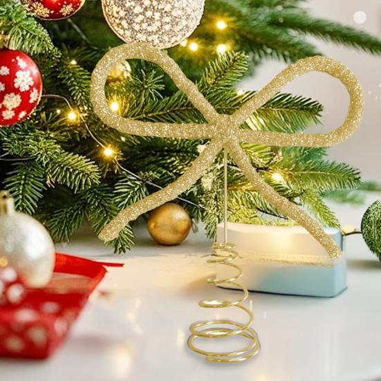 9,8" Mašle s kamínky Špička na stromek Zlatá/Stříbrná Mašle s kamínky Ozdoba na špičku stromku na Vánoce, svátky, svatbu, narozeninovou oslavu