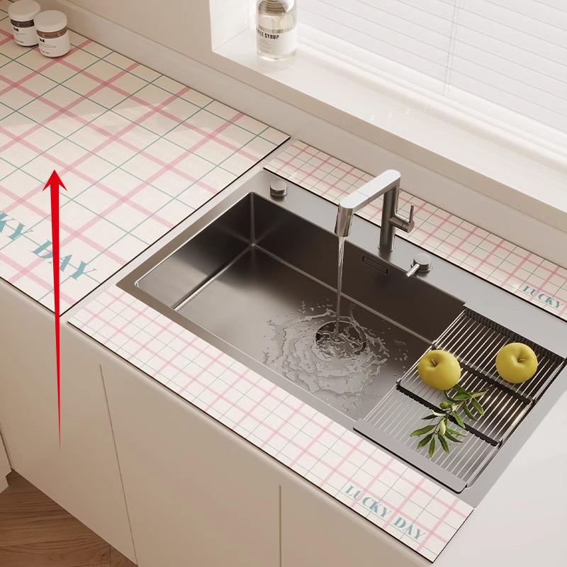 3PC Kitchen Faucet Diatomaceous Earth Water Stopper Drain Mat Bathroom Countertop Absorbent Mat Long Narrow Edge Coaster