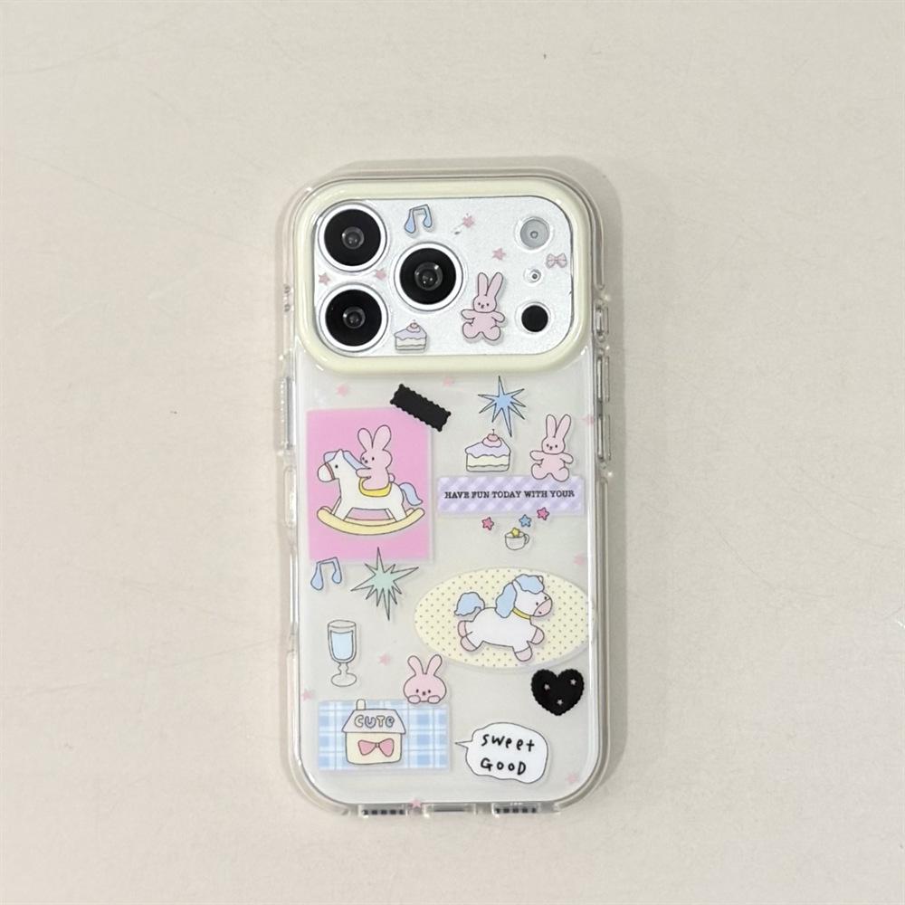 

Cartoon Double Layer Rabbit Pony iPhone 15/17/16 ProMax Anti-Drop Case iPhone 17 Pro Max