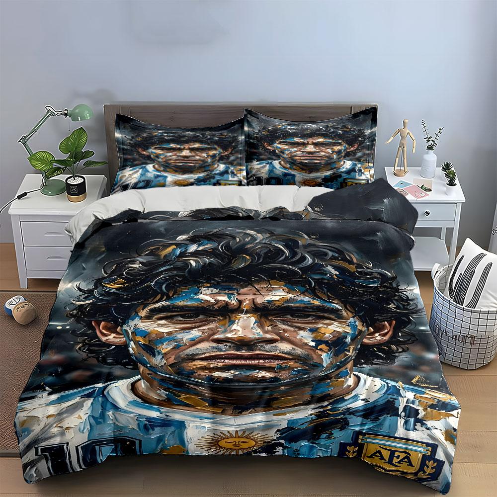 Painted Portrait with Blue Strokes Bedding Duvet Cover Set Duvet Cover Pillowcases  (1*Duvet Cover 2*Pillowcases, Without Duvet Insert)