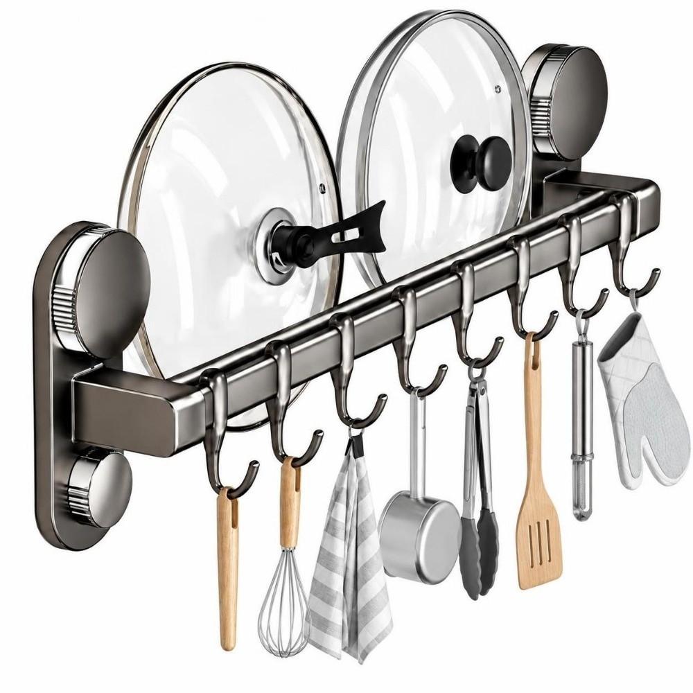 No Drill Kitchen Utensil Hanger Removable Wall-Mounted Hanging Rod Bedroom