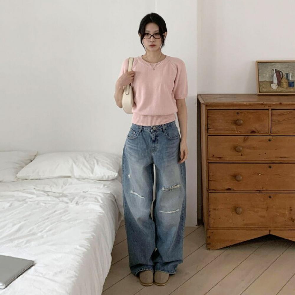 New Arrivals Open Run Ame Kaji Ripped Denim Pants Wide Fit Pants