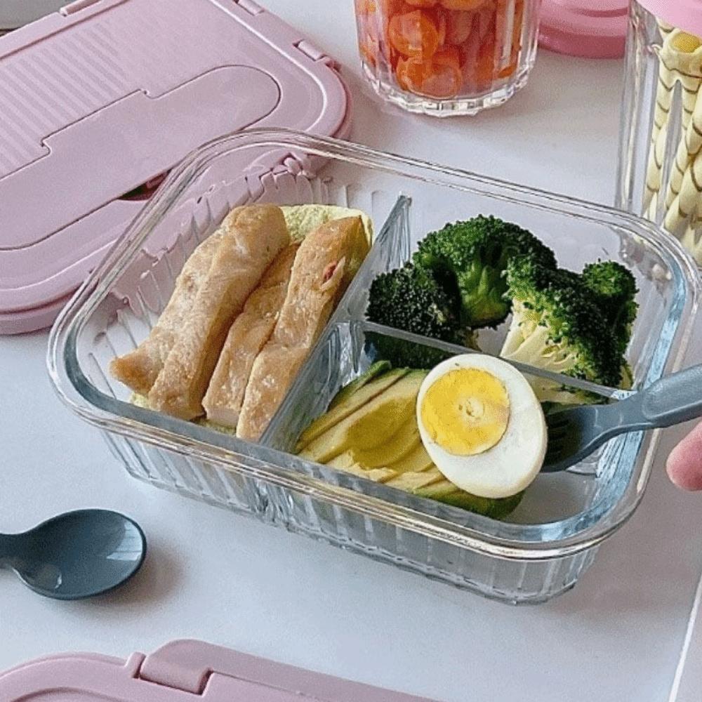 Large Capacity Vertical Stripe Lunch Box Sealed Food Preservation Box Glass Lunch Box Office