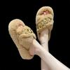 European goods heightened thick-soled fluffy slippers women wear high-end explosion spring and autumn chain Internet celebrity cross plush slippers