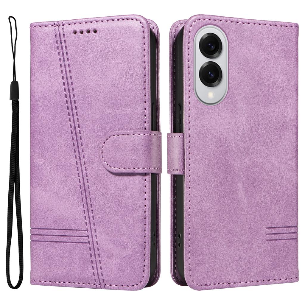 For Samsung Galaxy S25 Edge Wallet Case T-Shape Lines Leather Phone Cover Stand