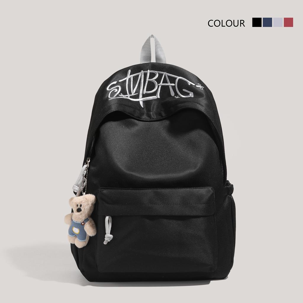 Schoolbag Simple Embroidery Letter Backpack Casual Versatile Solid Color Large Capacity Student School Bag Travel Commuter Campus Backpack