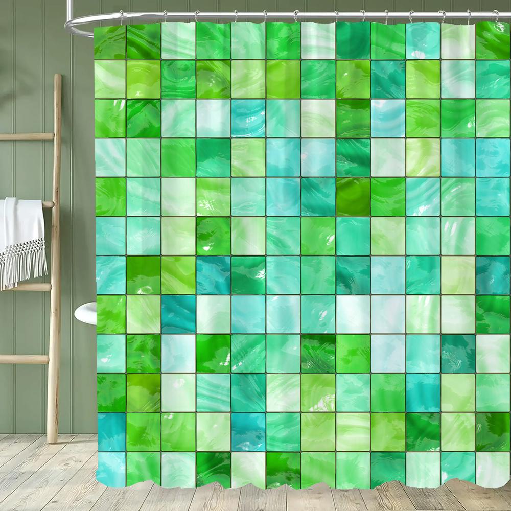 Black and White Plaid Pattern Shower Curtain Abstract Bohemian Fabric Shower Curtain with Hooks Waterproof Bathroom Decoration