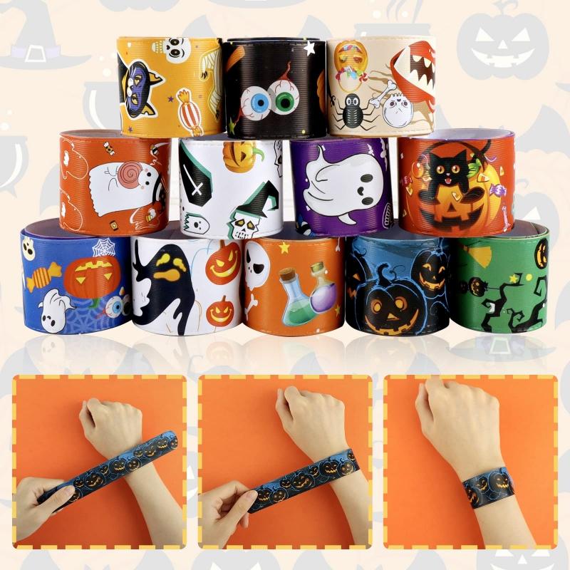 24PCS Halloween Celebration Slap Bracelets Comfortable Wear Wristbands Bracelets for Parties and Night Event Wholesale