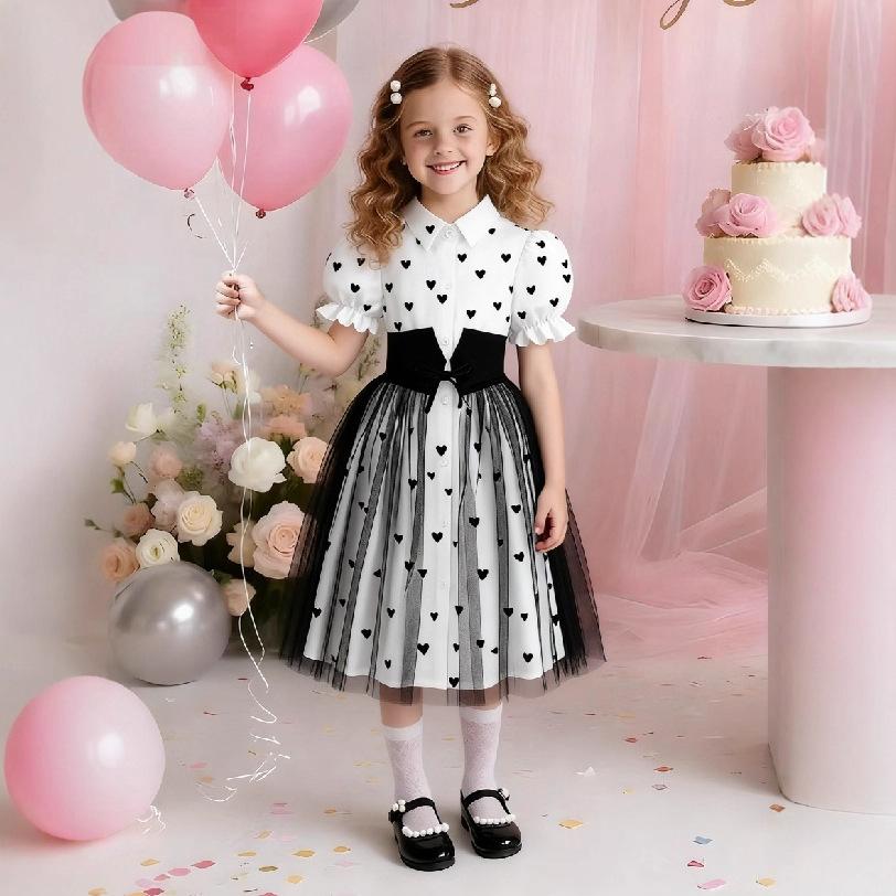 

Юбка для девочек 2-8 лет с принтом «Любовь», принцесса, сетчатые рукава-крылышки, пышная, милая, модная, длинная 4Y чёрный