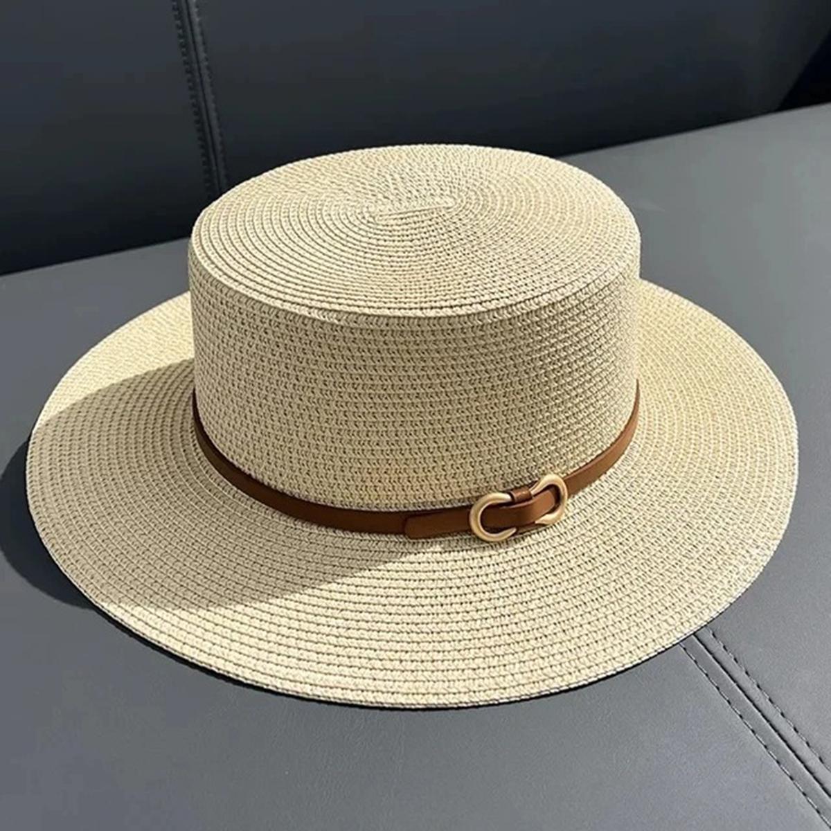 

Simple Straw Summer Women Beach Hat Female Casual Panama Hat Women Flat Brim Bowknot Straw Cap Girls Sun Hat 56-58cm