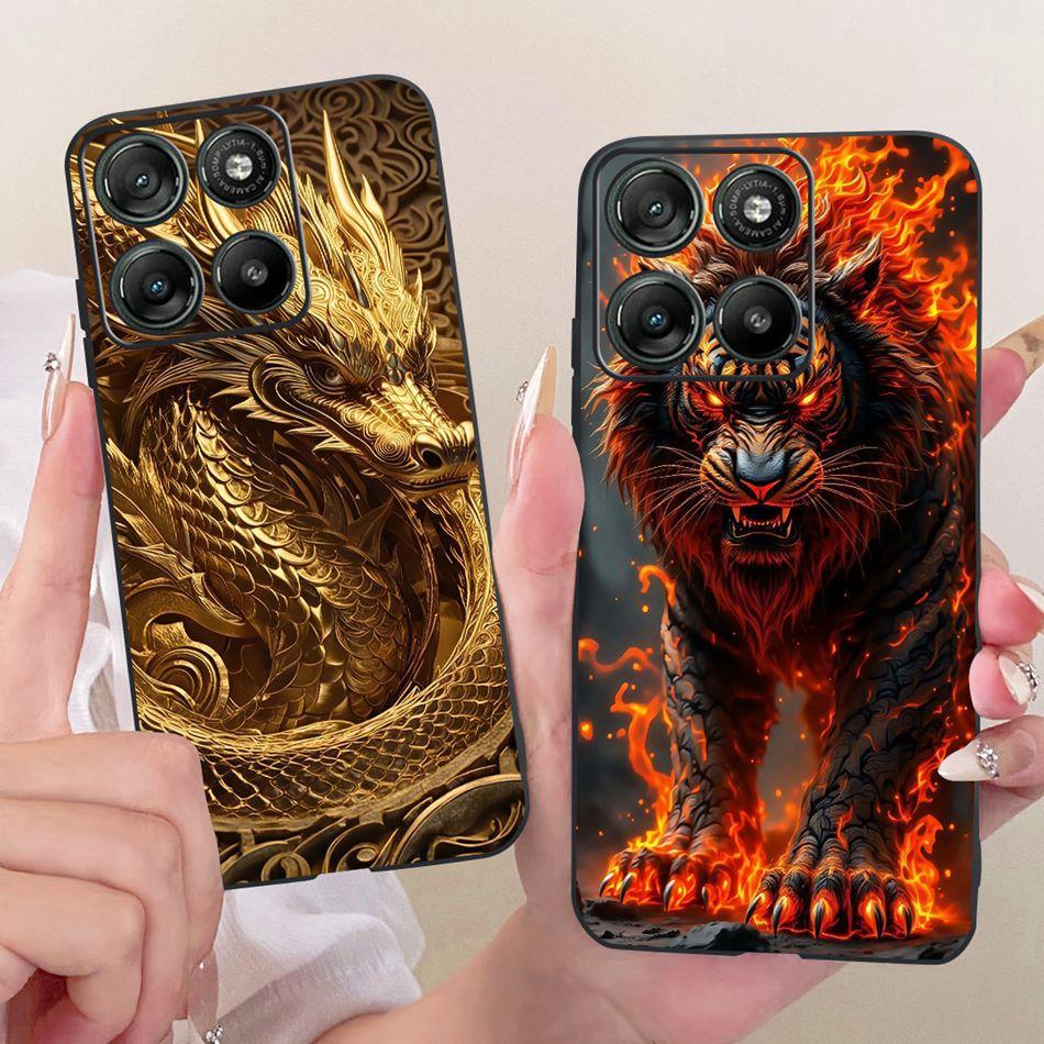 For Motorola Moto G77 G67 Cool Dragon Tiger Pattern Phone Case For Motorola MotoG77 MotoG67 Black Silicone Soft Bumpers