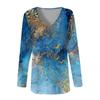 Women's Casual V-Neck Gradient Print Loose T-Shirt Pullover Long Sleeve