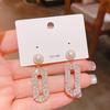 S911 Silver Needle Light Luxury Zircon Hollow Geometric Pearl Earrings Skinny Versatile Temperament OL Wind Sweet Ear Jewelry