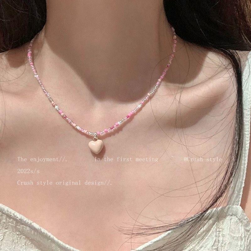 Versatile Mori candy color love beaded necklace female cute girl wind sweet temperament collarbone chain new