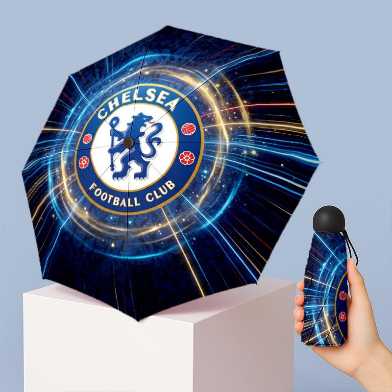 Chelsea FC Pattern Printed Mini 5 Folds 8 Ribs Compact Umbrella Windproof Waterproof Lightweight Portable Folding