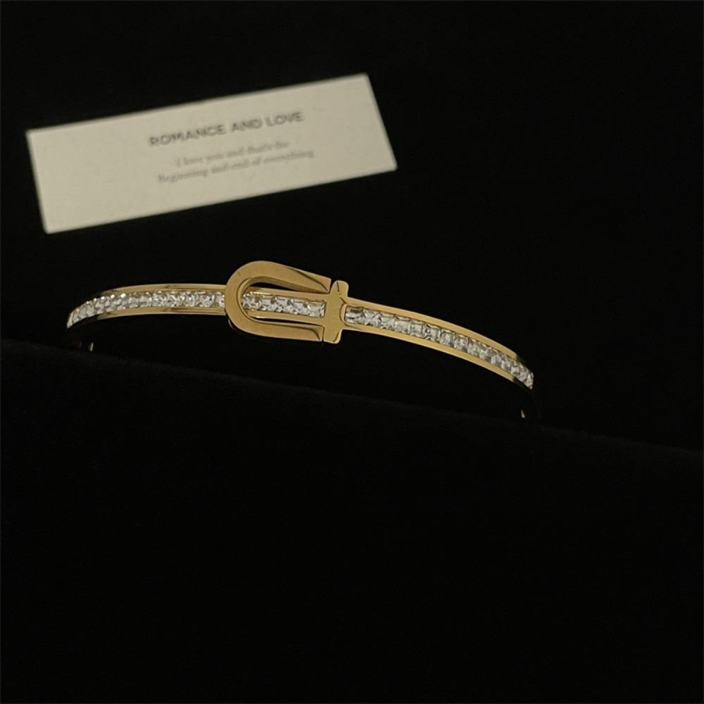 Shiny U Shape Clasp Bracelet Luxury Women's Open Bracelet Rhinestone Inlay Bangle  Couple