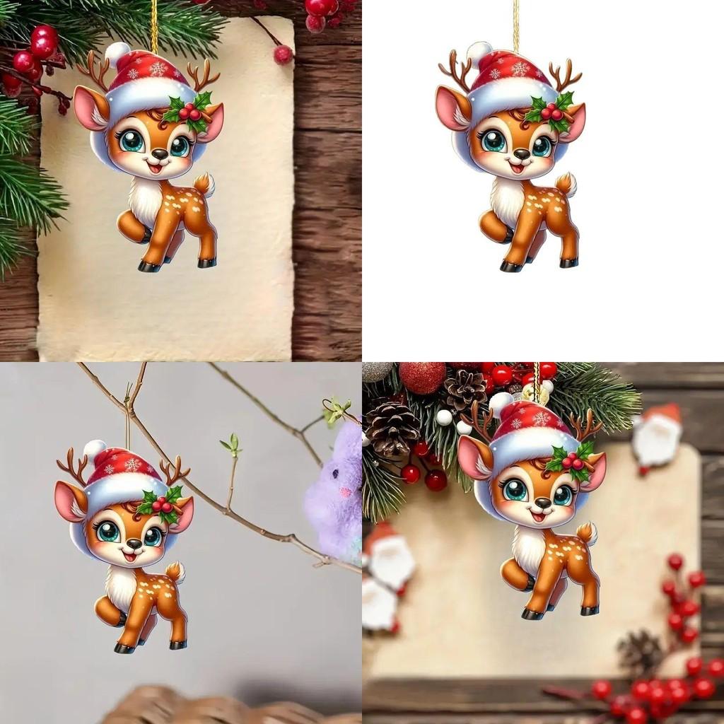 Akrylová závěsná dekorace do auta s motivem roztomilého jelena a vánočního stromku pro interiér automobilu