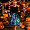 Women Crew Neck Halloween Print Dress Long Sleeve Casual Style and Patterned Midi Dress with Ribbon Waist Tie