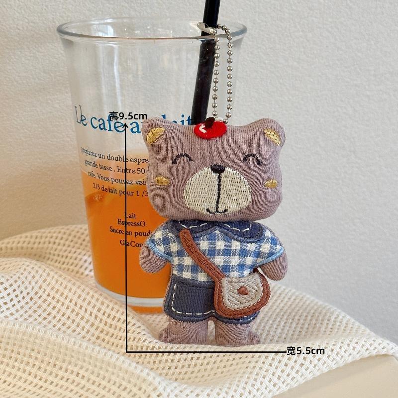 Forest Style Cloth Animal Plush Keychain Cute Rabbit Cat Panda Bear Fabric Doll Bag Pendant Car Keychain Backpack Hanging Decor