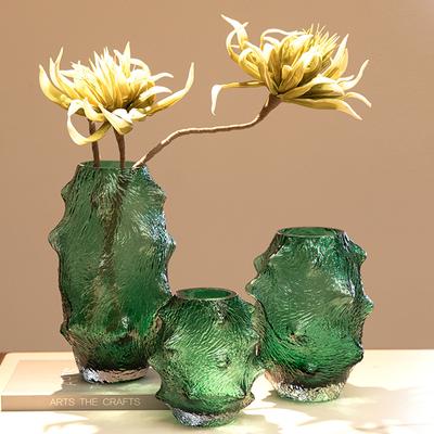 Glass Vase Sea Cucumber Shape Irregular Grain Spine Fold Green Terrarium Hydroponic Accessories Flower Vase Home Decoration