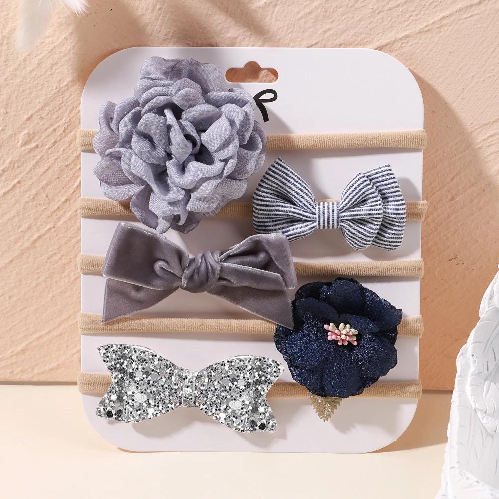 5Pcs/lot Baby Elastic Nylon Headband Newborn Sweet Flower Lace Bow Hair Bands for Babe Infant Toddler Soft Girl Hair Accessories