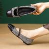 Women Mary Jane Shoes Elegant Tweed Chain Straps Flats French Square Toe Pumps Daily Soft Sole Slip-on Thin Shoes Casual Loafers