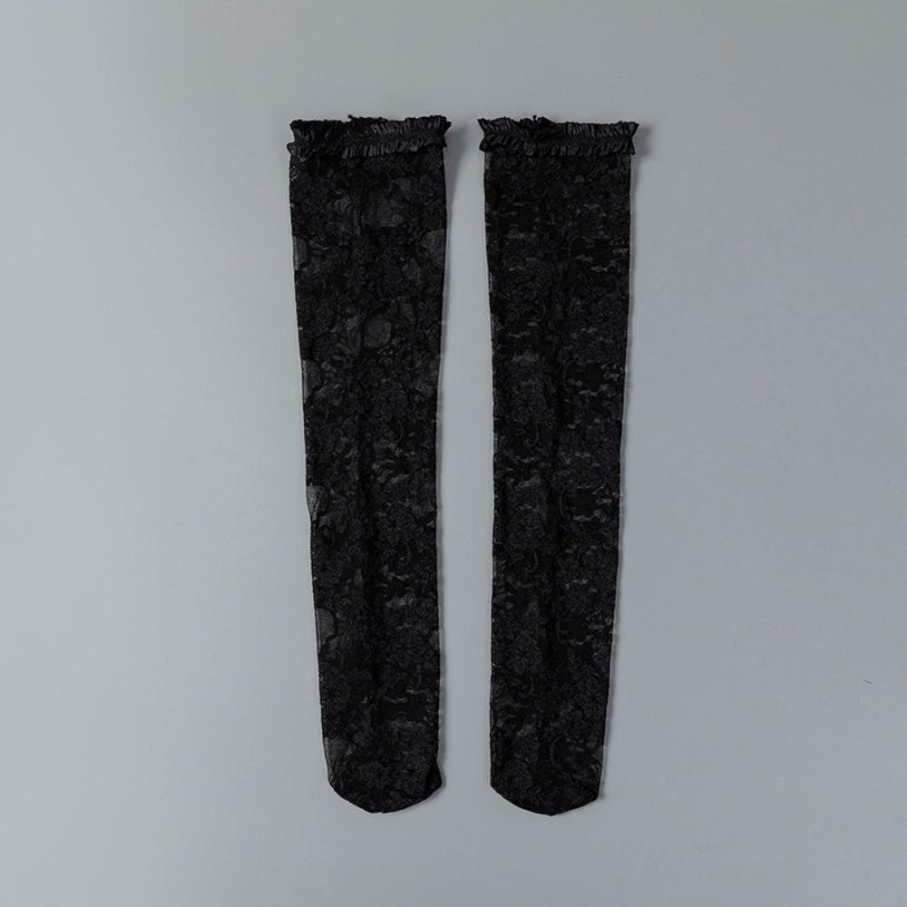 Ruffle Lolita JK Mid-Calf Socks Net Socks Mid-Calf and Long Flower Leg Warmers Transparent Academy Style Lace Silk Hosiery Gift