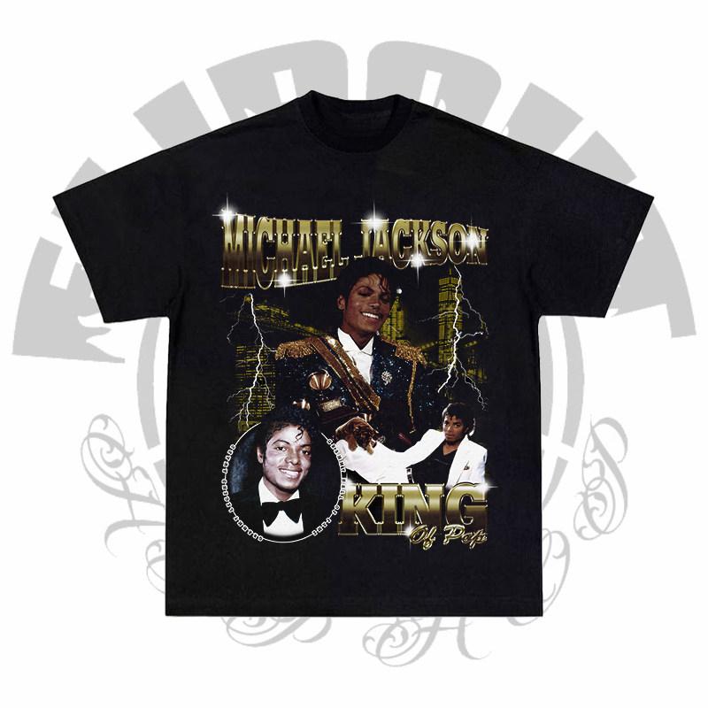2026 Summer Michael Jackson Portrait Print Short-Sleeved Retro T-Shirt High-end Luxury Unisex Style Both of Men and Women