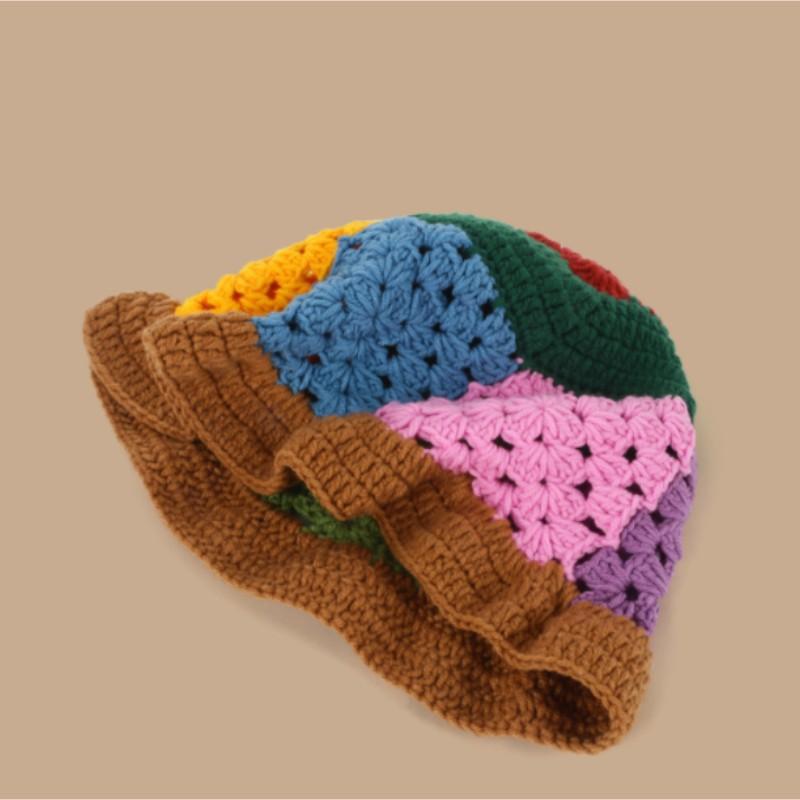 Neue Fischerhüte für Damen und Herren, handgestrickte gestreifte Pullovermützen, modische und vielseitige Wollmützen für Damen