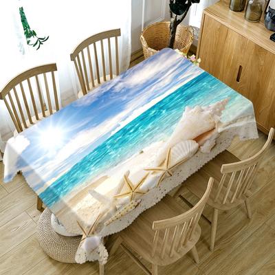 Thicken Cotton Tablecloth Starfish Coral Blue Sky Sea Water Pattern Rectangular Round Table Cloth For Wedding Picnic Party