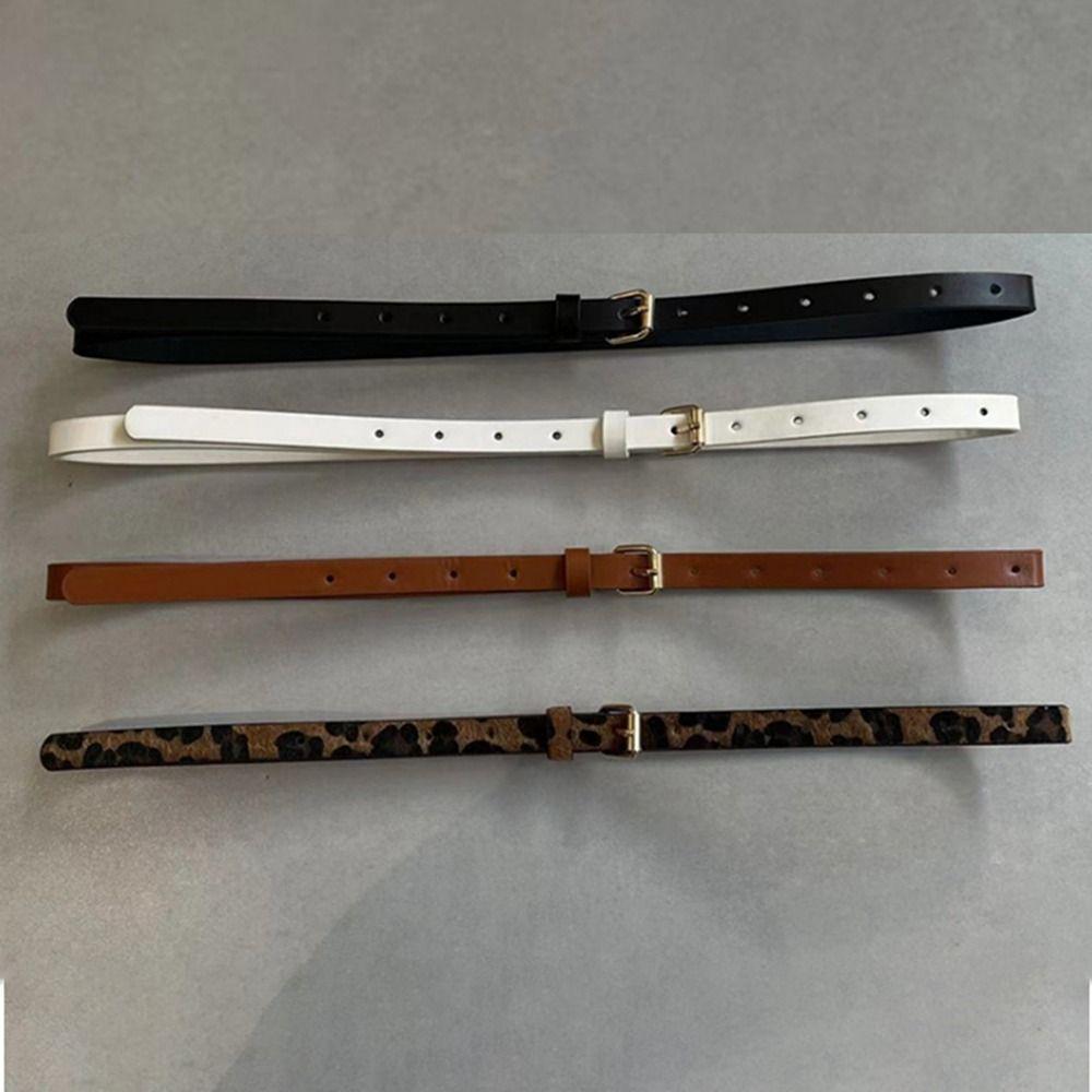 Slim Side Leopard Pattern Belt Metal Buckle Dress Decoration Fashion Thin Waist Belt Ladies/Girls