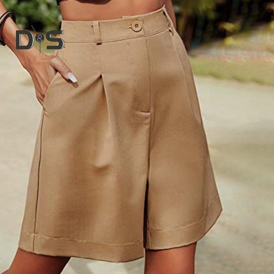 Women's Summer High Waist Short Loose Fit Knee-Length Wide Leg Shorts with Pockets Casual Business Work Short