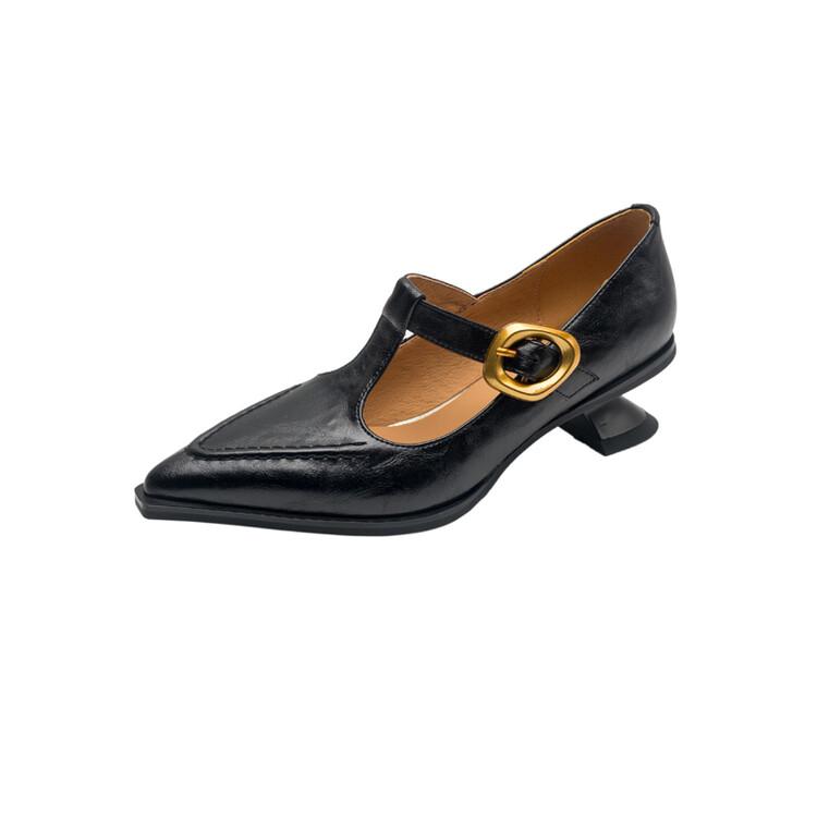 

Мода НОВЫЕ Осенне/Весенние Женские Туфли из Спилка Женская Обувь с Острым Носком на Каблуке-Рюмочке Женская Обувь Мягкая Ретро Пряжка Туфли Мэри Джейн 40 чёрный