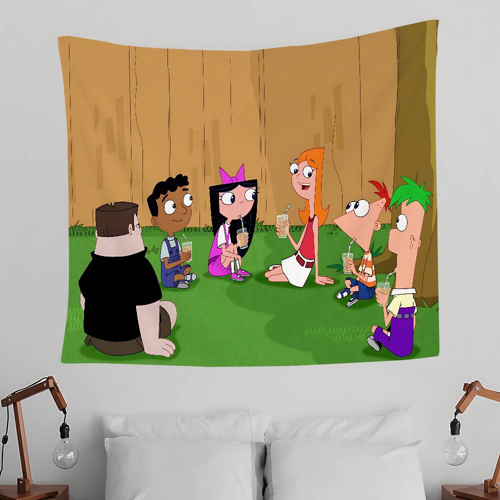PPhineas And FFerb Cartoon Tapestry Wall Hanging Tapestry Art Deco Blanket Curtain Hanging At Home Bedroom Living Room Decor