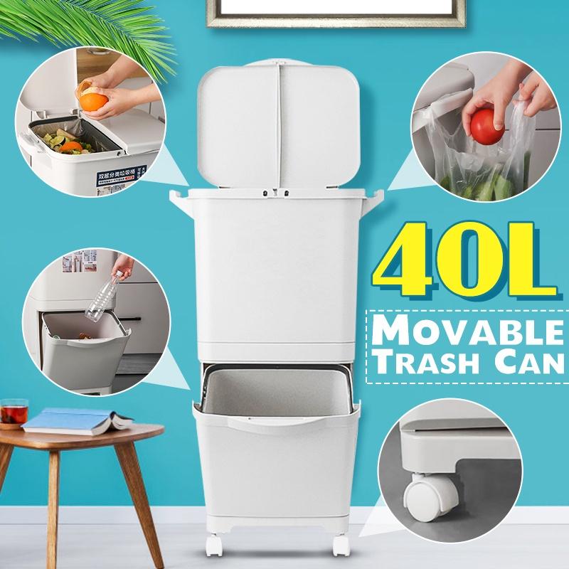 2-warstwowy kosz na śmieci do kuchni plastikowy kosz na śmieci na mokro i na sucho przycisk recykling ułożony w stos sortowanie kosz na śmieci