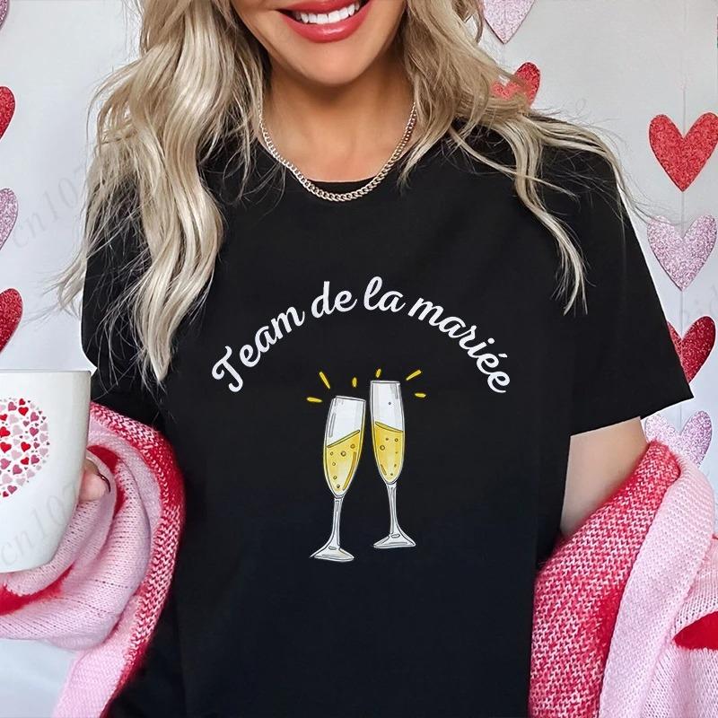 Future Bride Team Matching TShirts French Womens Champagne Print Blouses Short Sleeve Tees Bridal EVJF Party Bachelorette Tops