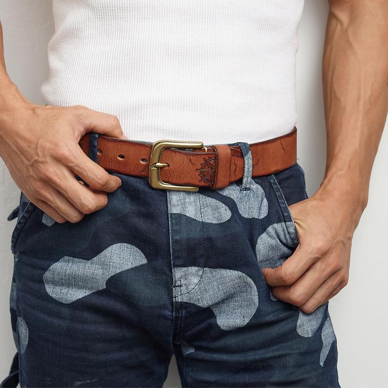 Men'S Handmade Genuine Leather First Layer Cowhide Belt Men'S Belt Casual Retro British Belt