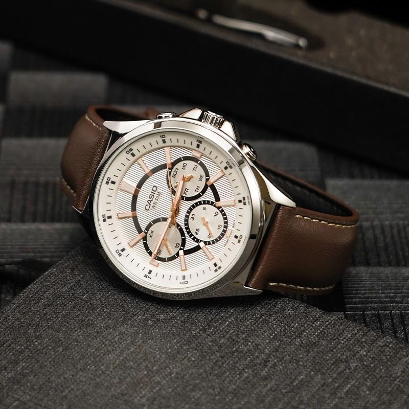 Casio STANDARD Series DRESS Series Waterproof Business Quartz Movement Leather Strap Japanese and Korean Watch Men's Watch White MTP-E303L-7AVDF