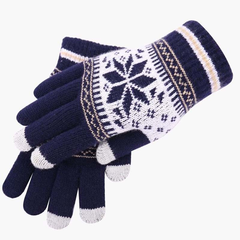 Gloves Women Winter Jacquard Cute Gloves Men and Women Thicken Brushed Warm Touch Screen Knitted Lovers Gloves