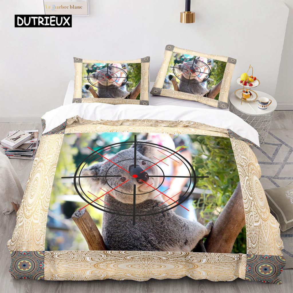Koala Duvet Cover Set Microfiber Australia Animal Comforter Cover Queen for Kids Boy Girl Funny Lovely Koala On Tree Bedding Set